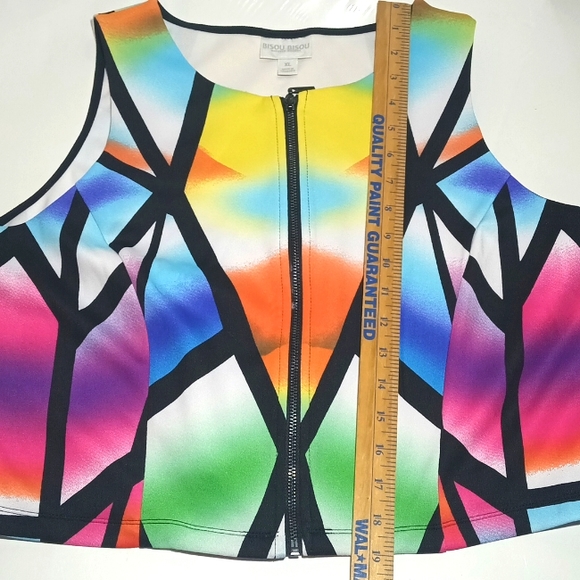 Bisou Bisou Beautiful Multicolor Stained Glass Placement Zip Front Top Size XL - Picture 7 of 12
